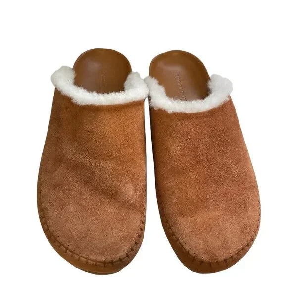 NWOT Jenni Kayne Suede Shearling-Lined Slip On Moc Clog Saddle Brown Size 39 - Picture 5 of 10